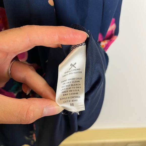 Everly Anthropologie Halter Dress M Navy Floral Fall Layering Boho Wedding Guest - Picture 9 of 10